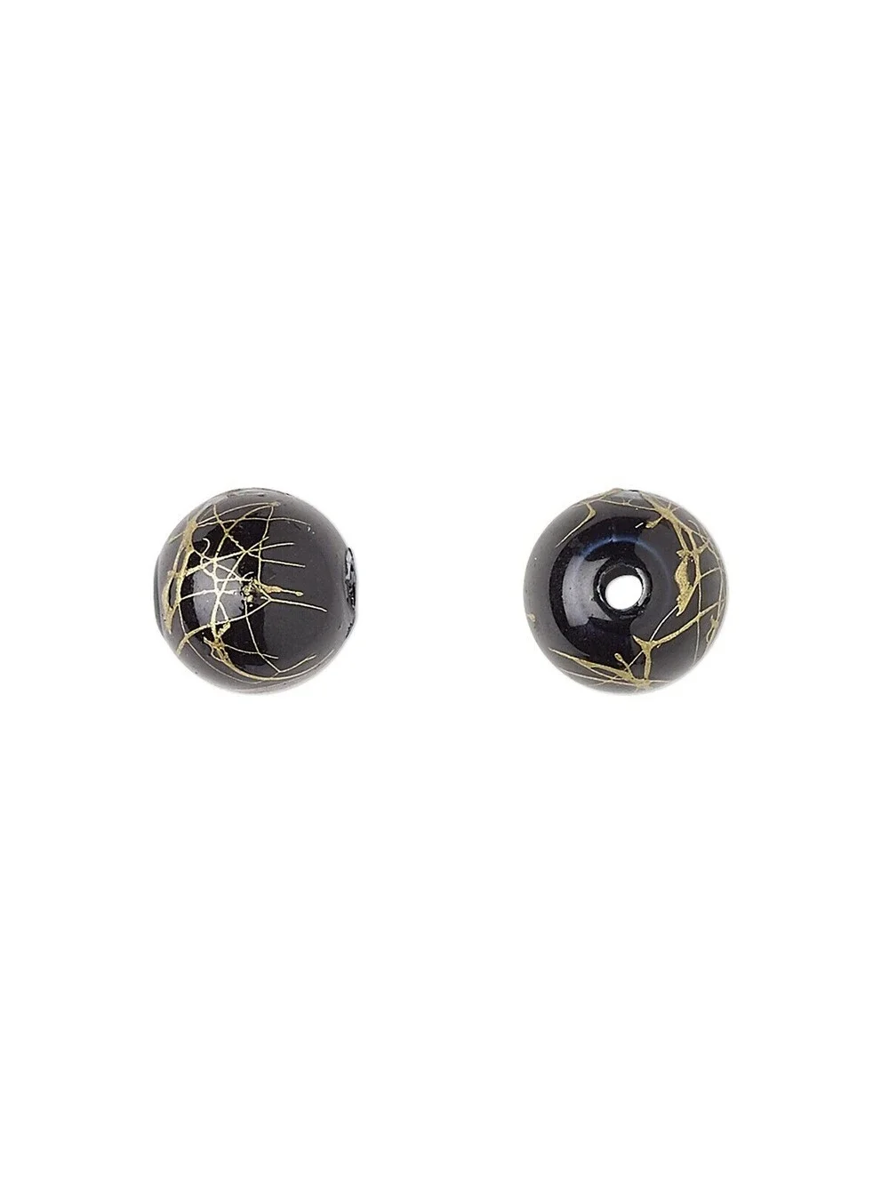 Bulk Lot Black with Gold Swirls 10mm Round Retro Fancy Acrylic Beads 50 pcs